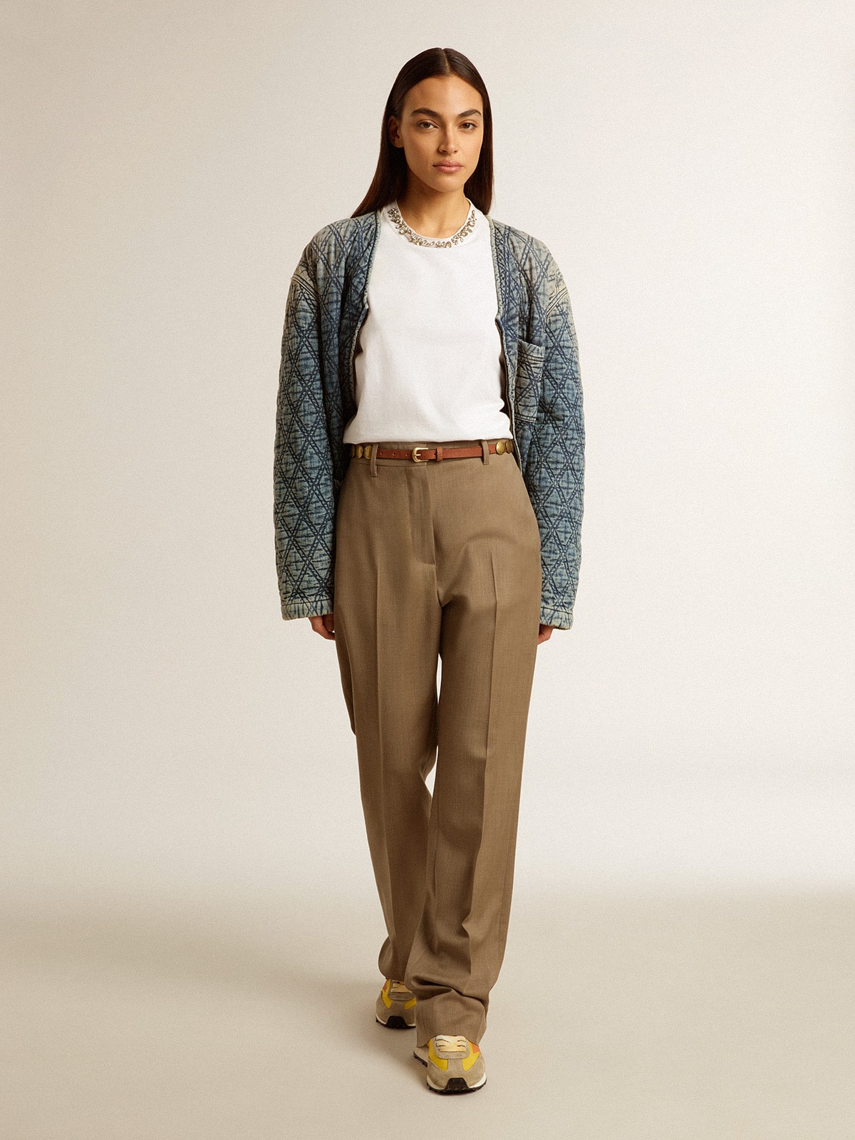 Golden Goose - Women's pants in dove-gray tailored wool fabric in 