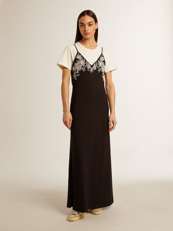 Golden Goose - Women’s black slip dress with embroidery in 