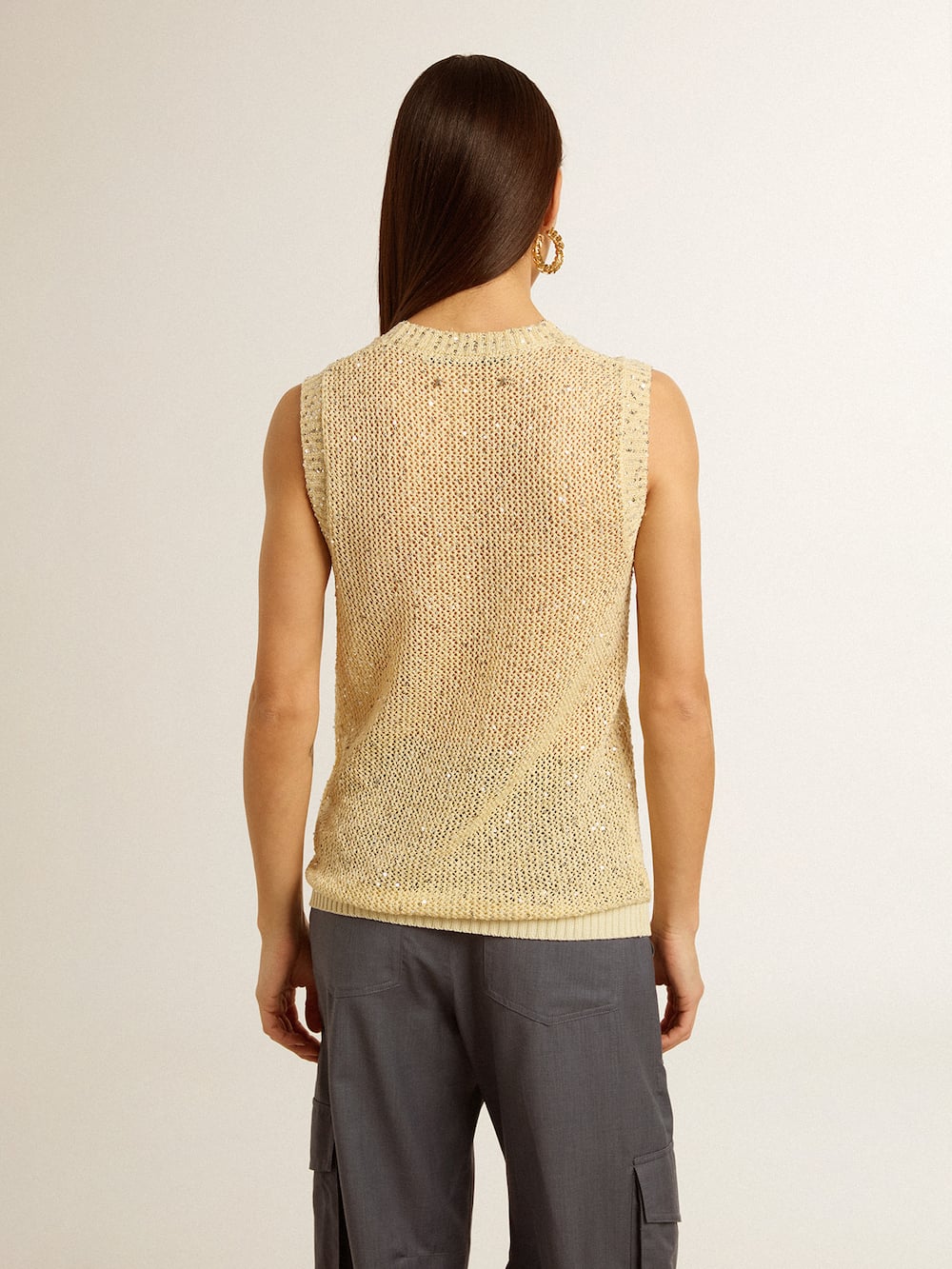 Golden Goose - Top in maglia a rete con paillettes e dettagli a contrasto in 