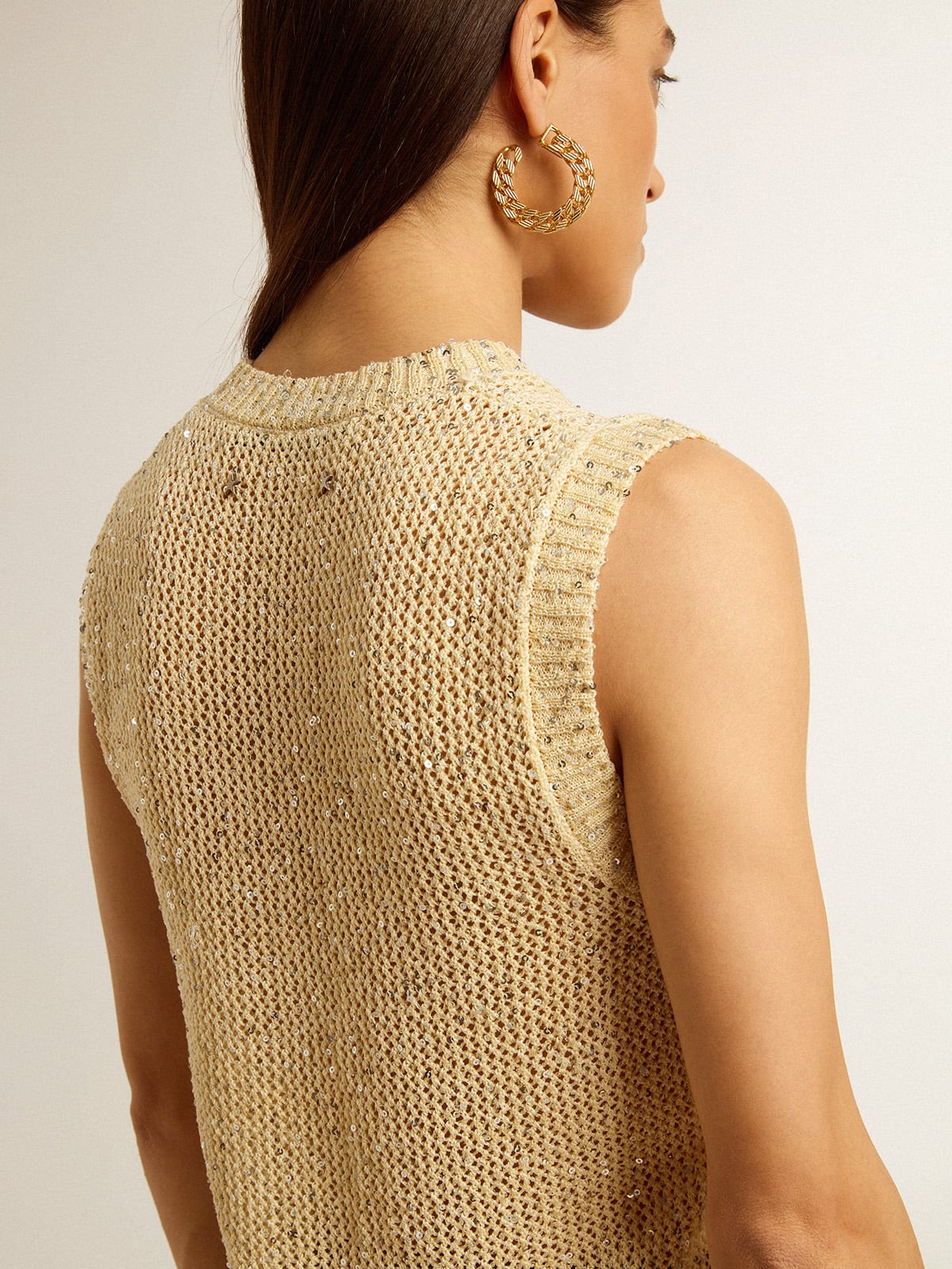 Golden Goose - Mesh knit top with sequins and contrasting details in 