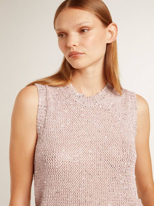 Golden Goose - Mesh knit top with sequins and contrasting details in 