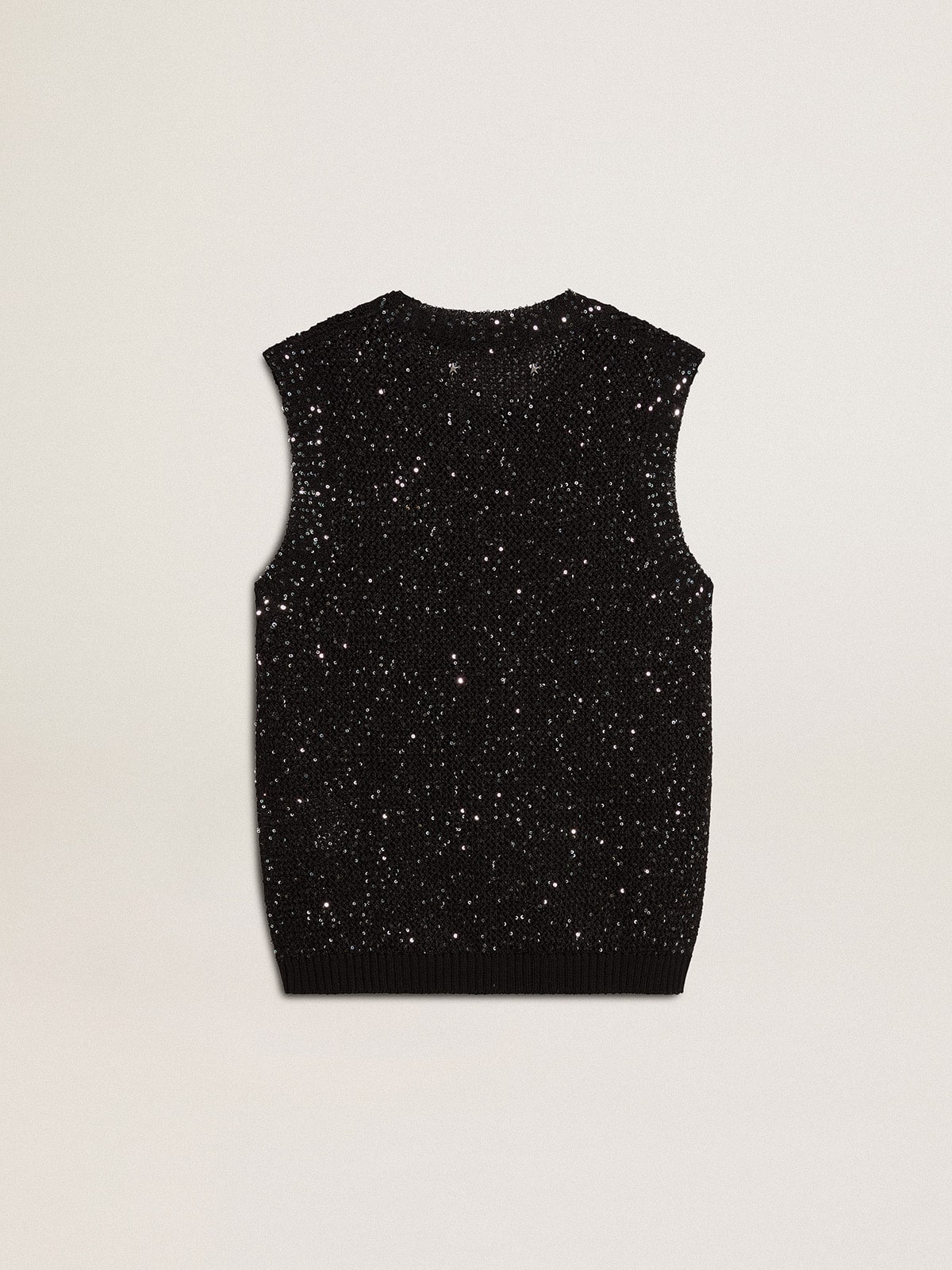 Golden Goose - Top in maglia a rete nero con paillettes e dettagli a contrasto in 