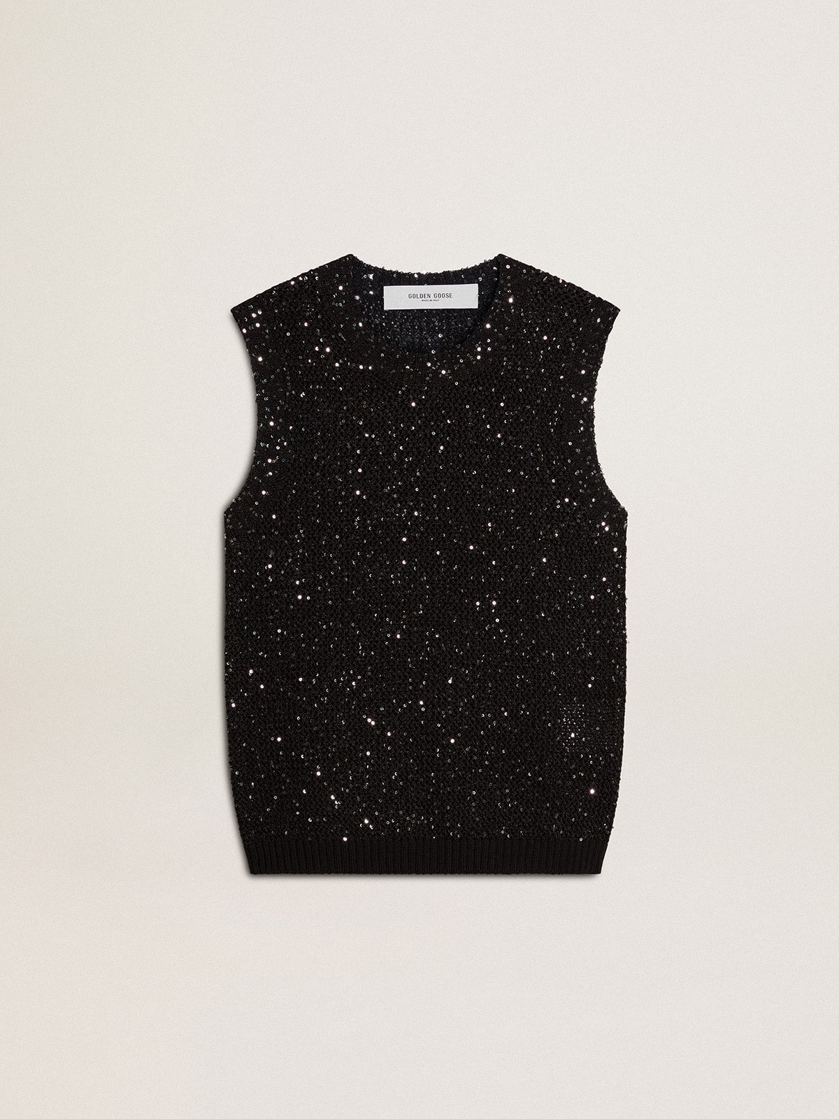 Golden Goose - Top in maglia a rete nero con paillettes e dettagli a contrasto in 