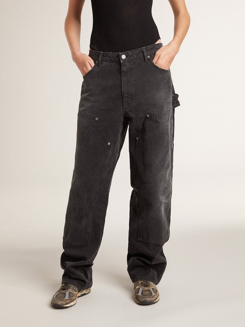 Golden Goose - Schwarze Damenjeans aus Baumwolle in Distressed-Optik mit Front-Patches in 
