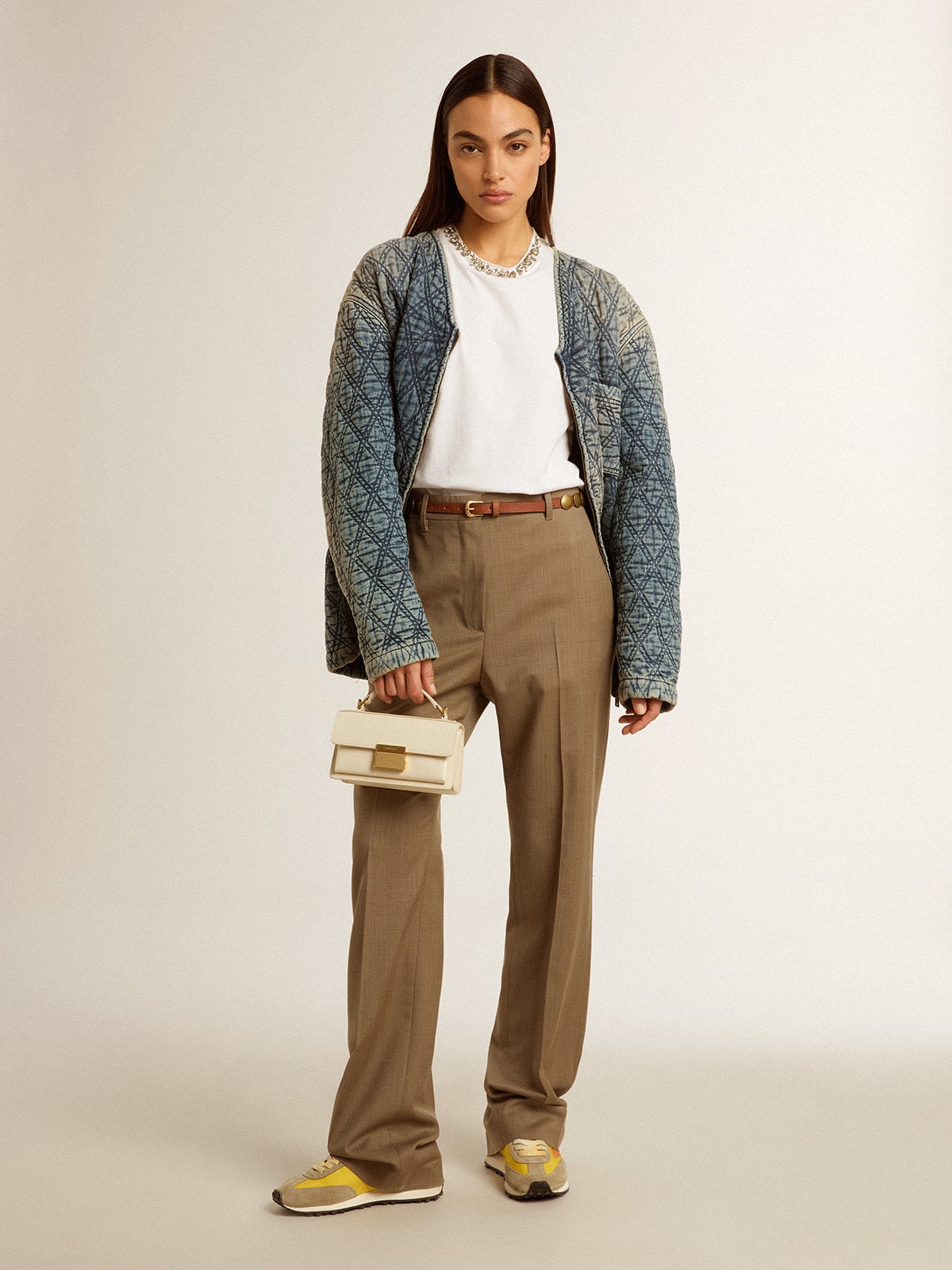 Golden Goose - Giacca blu trapuntata da donna in cotone denim dal trattamento distressed in 