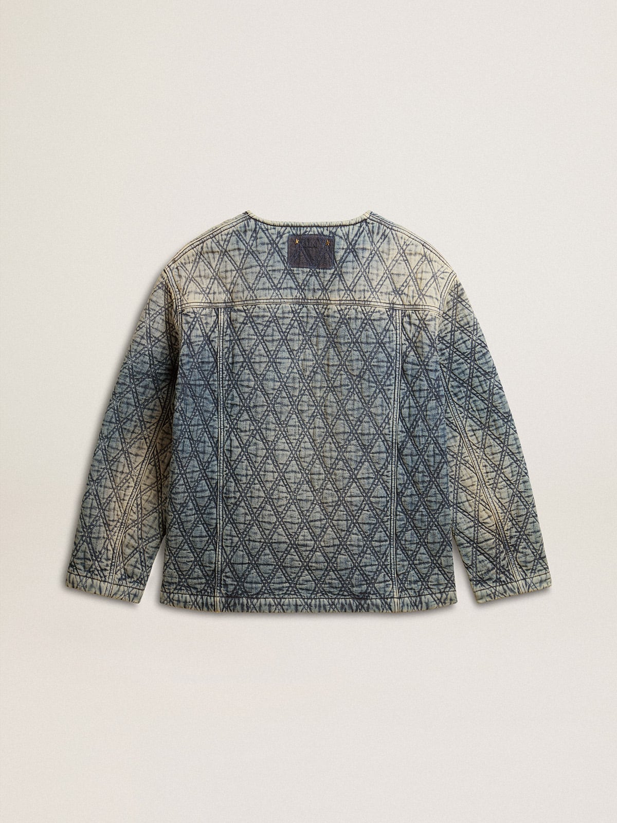 Golden Goose - Blaue gesteppte Damenjacke aus Denim-Baumwolle mit Distressed-Finish in 