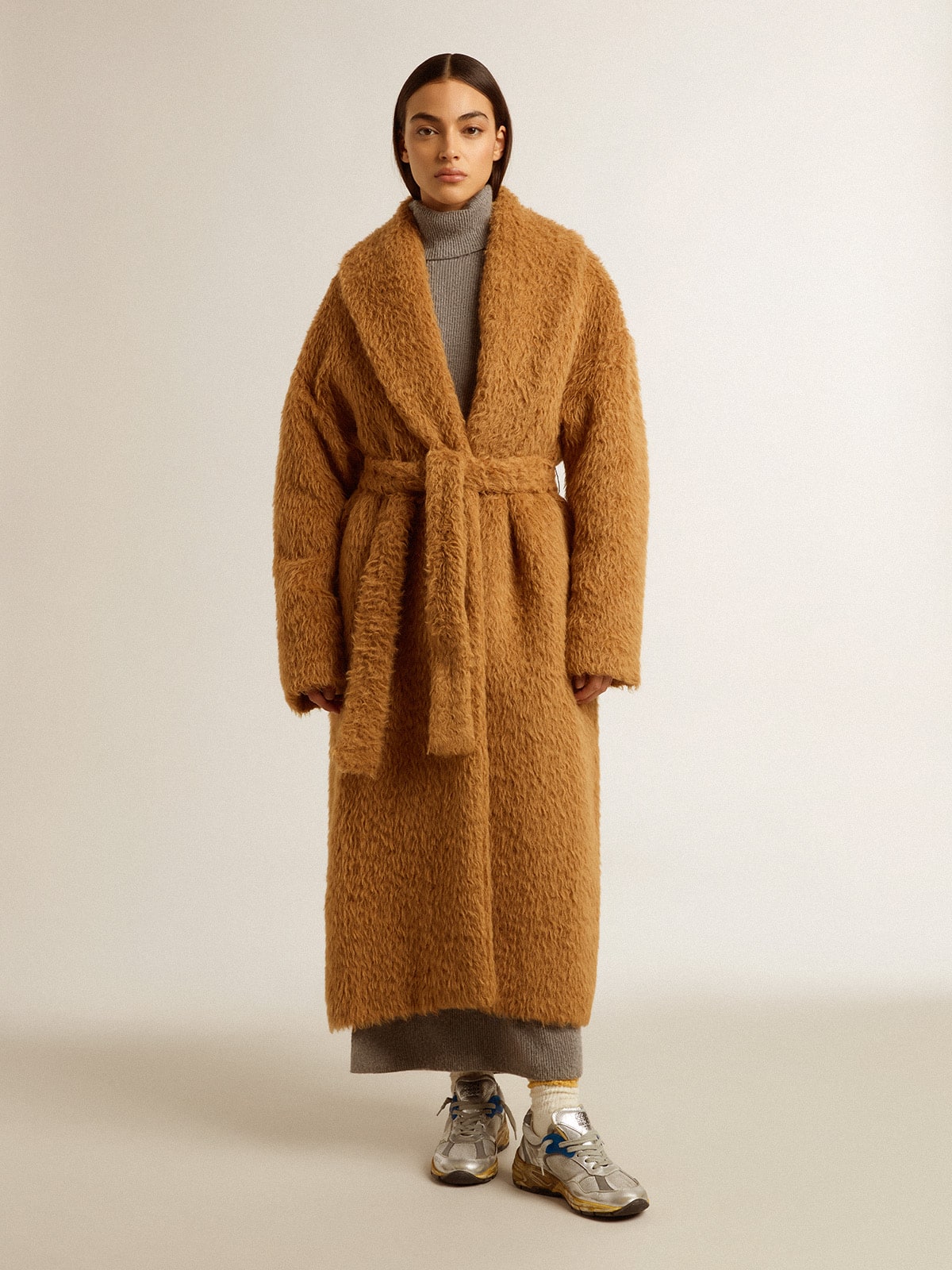 Golden Goose - Women's coat with shawl collar in tobacco in 