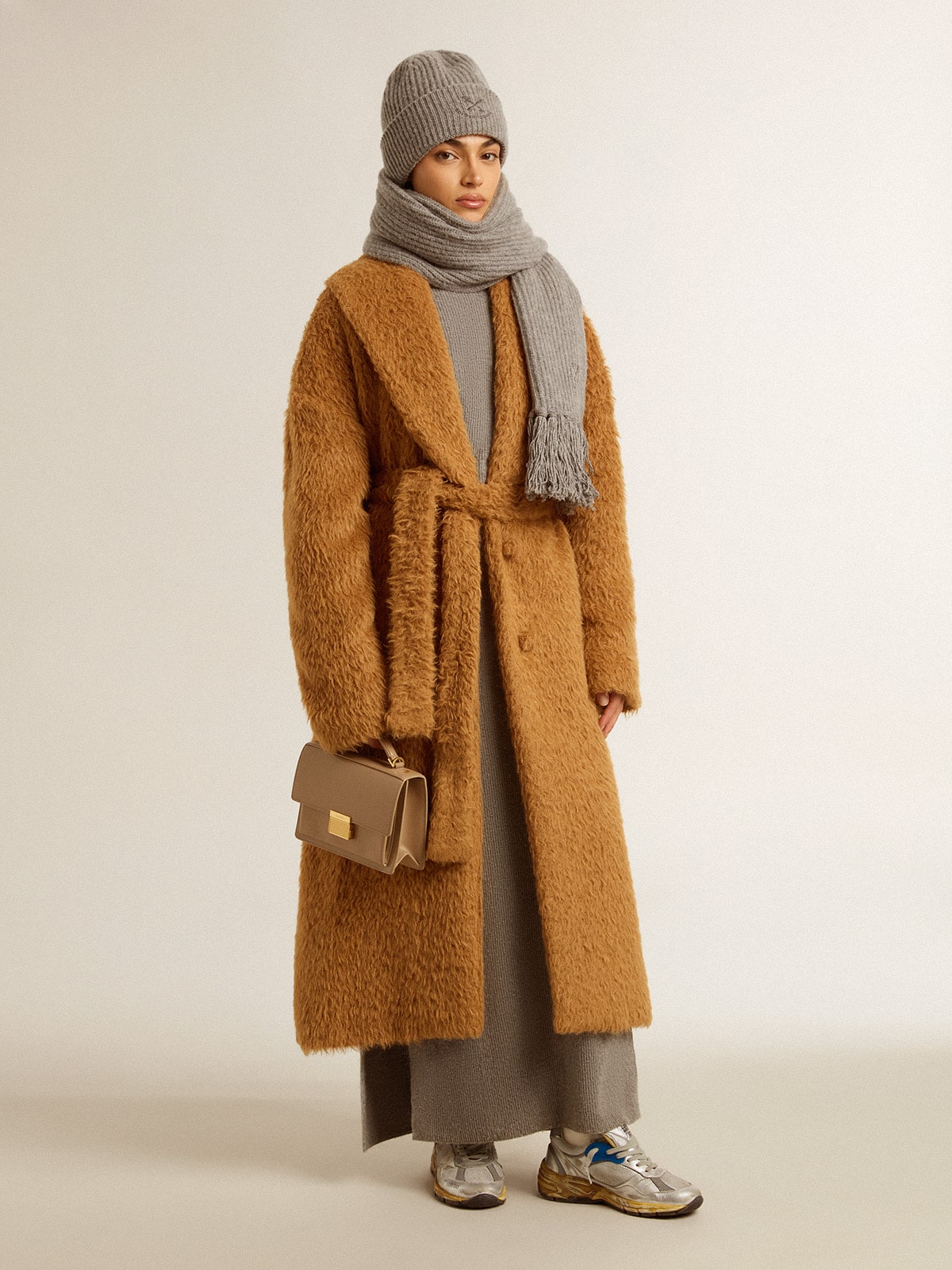 Golden Goose - Women's coat with shawl collar in tobacco in 