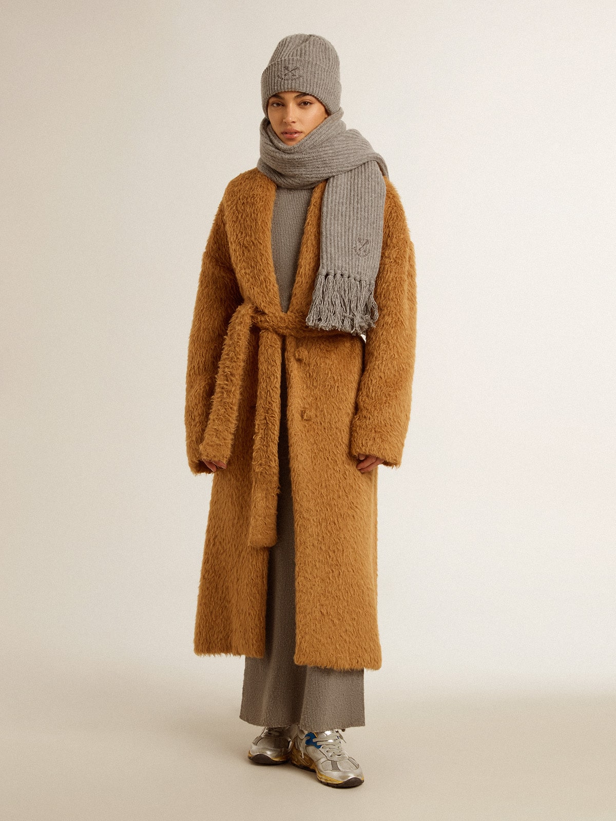 Golden Goose - Women's coat with shawl collar in tobacco in 