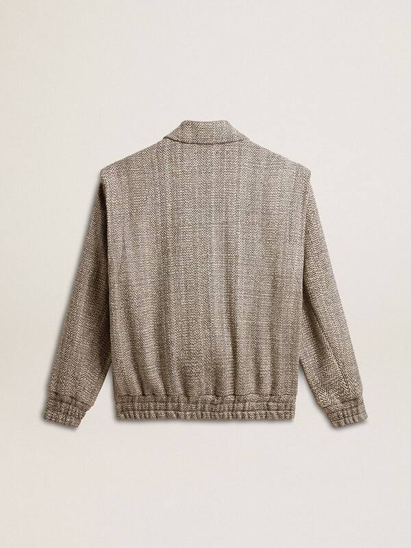 Golden Goose - Women's bomber jacket in ecru brown herringbone wool in 