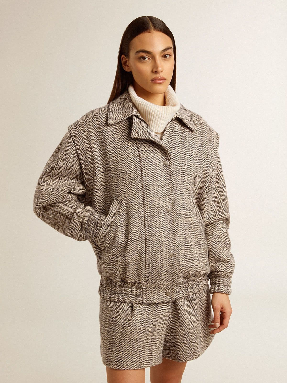 アウターその他 GOLDEN GOOSE Women Outer GWP00848 P00064790100 BROWN Women's bomber jacket in ecru brown herringbone wool