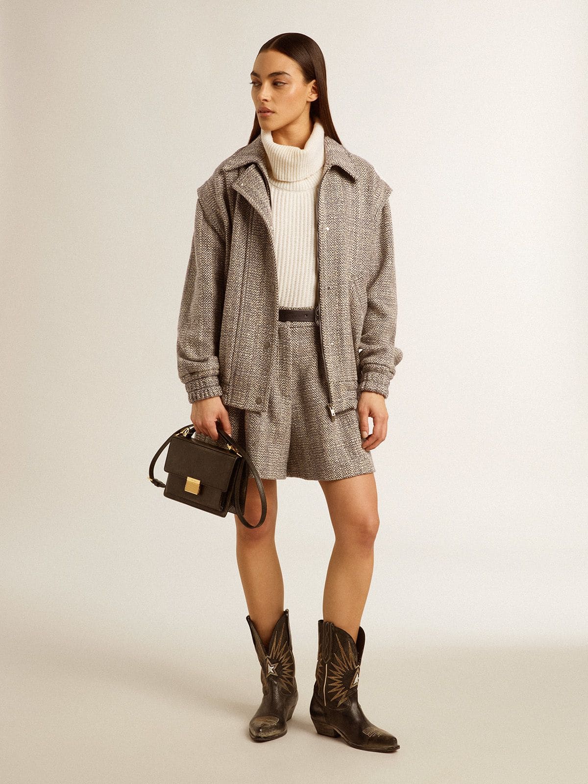 ジャケット GOLDEN GOOSE HERRINGBONE BOMBER JACKET Golden Goose Herringbone Bomber Jacket - Grey - 56% Off