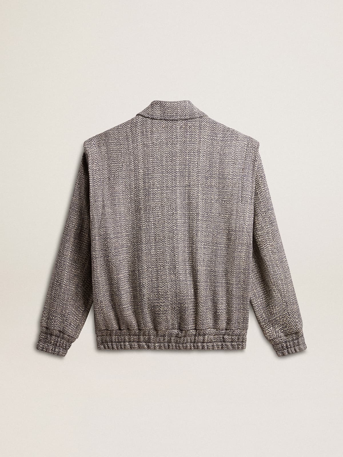 Golden Goose - Women's bomber jacket in ecru brown herringbone wool in 