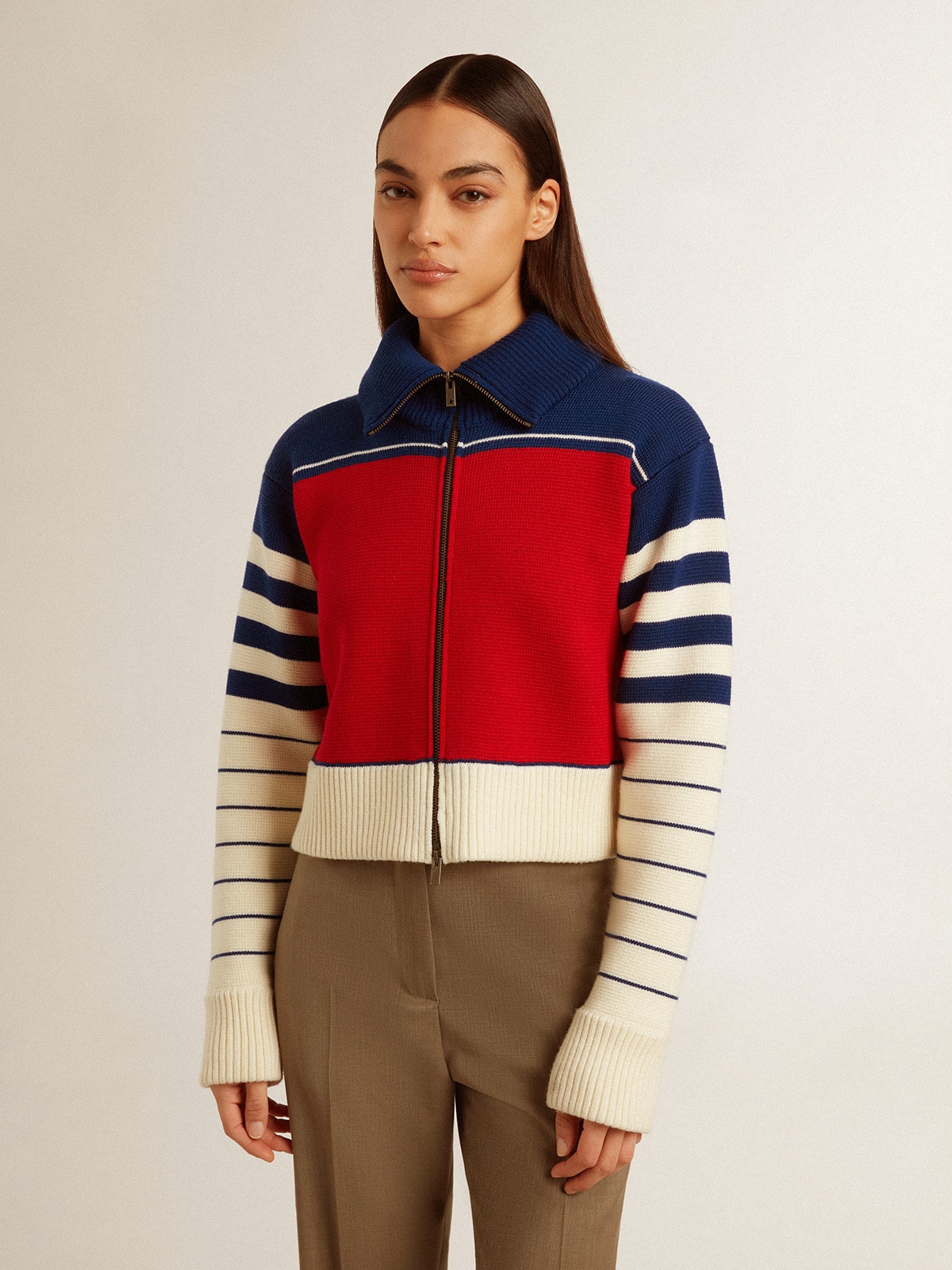 Golden Goose - Women’s multicolor striped wool cropped sweatshirt in 