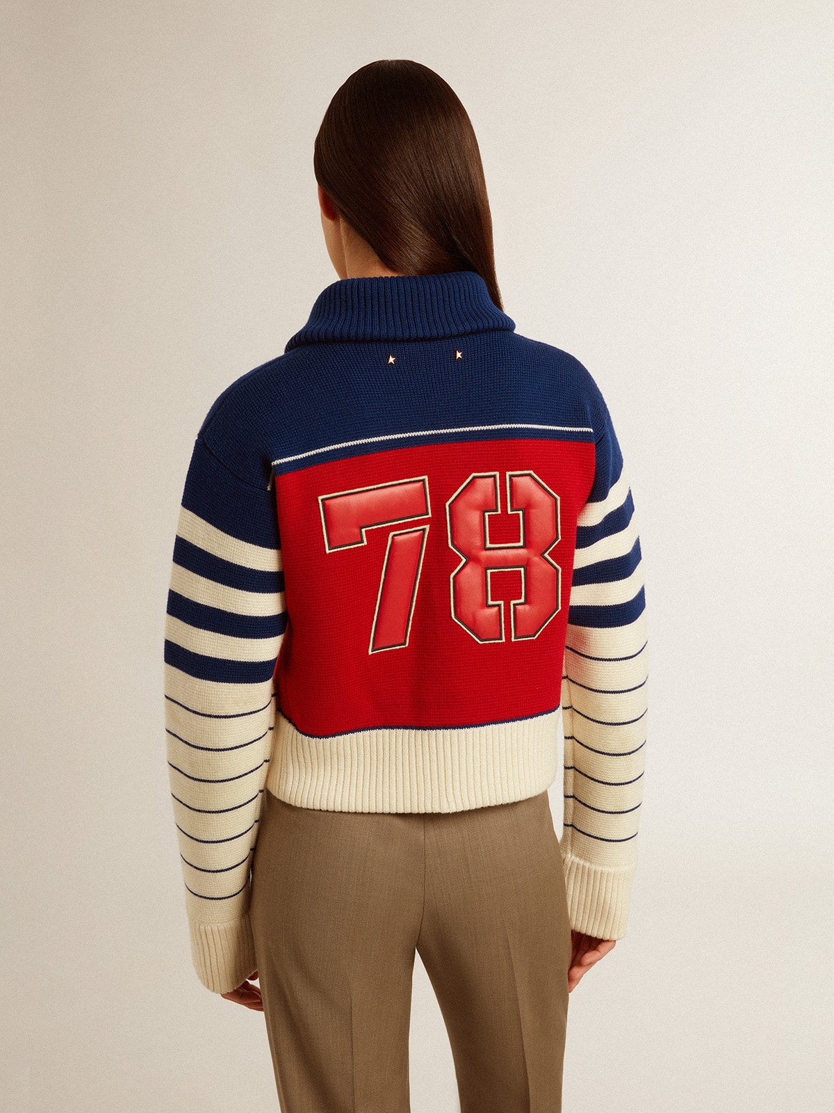 Golden Goose - Sweat-shirt cropped pour femme en laine à rayures multicolores in 