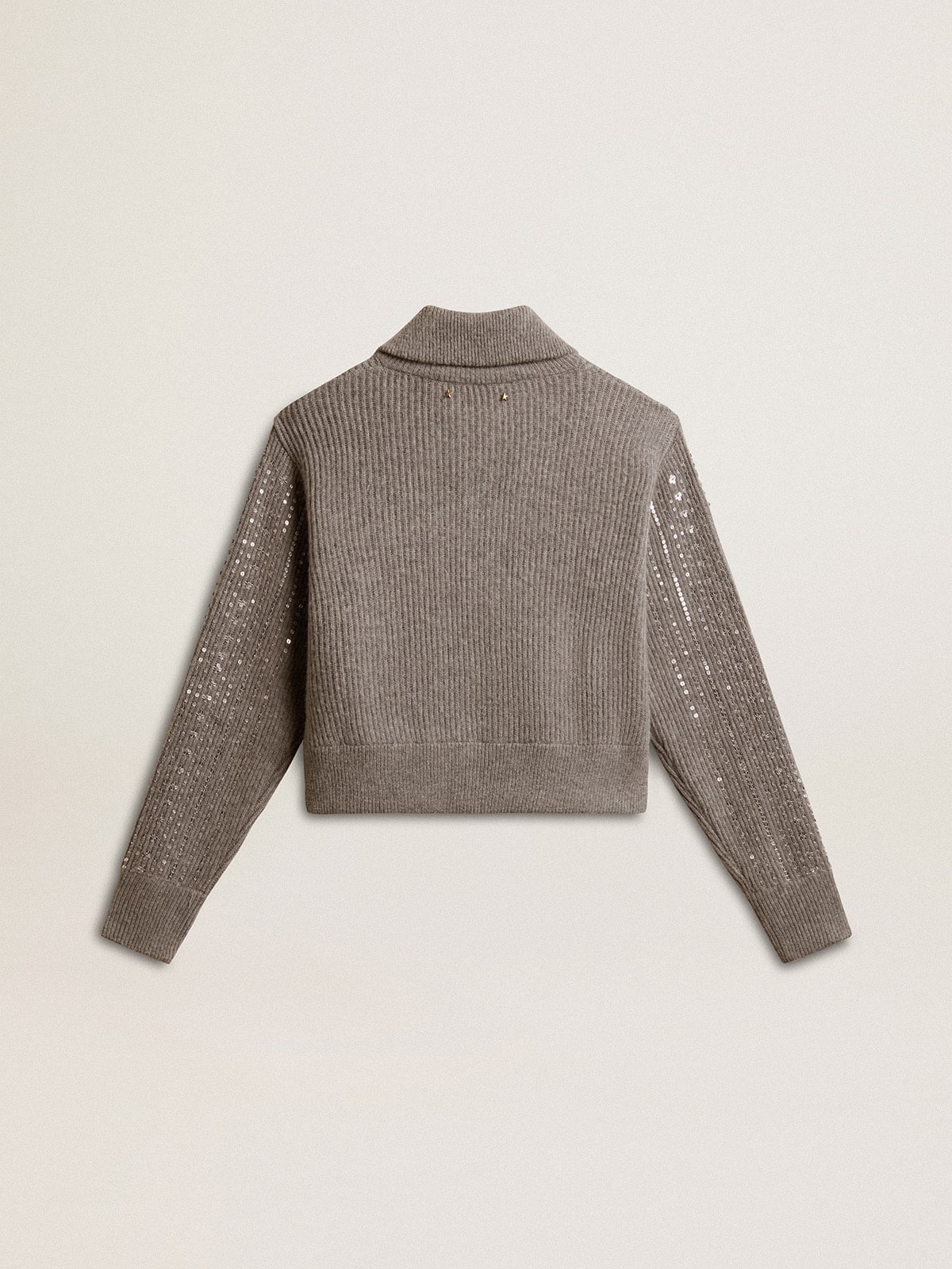 Women's cropped sweater in gray melange wool with sequins