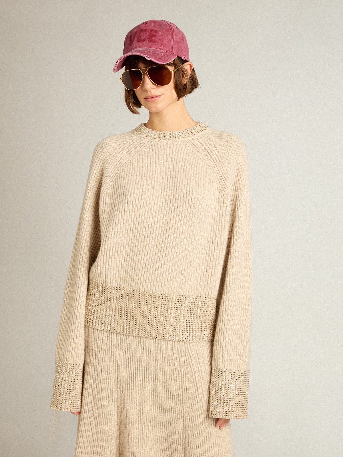 Golden Goose - Women's boxy sweater in wool with hotfix crystal decoration in 