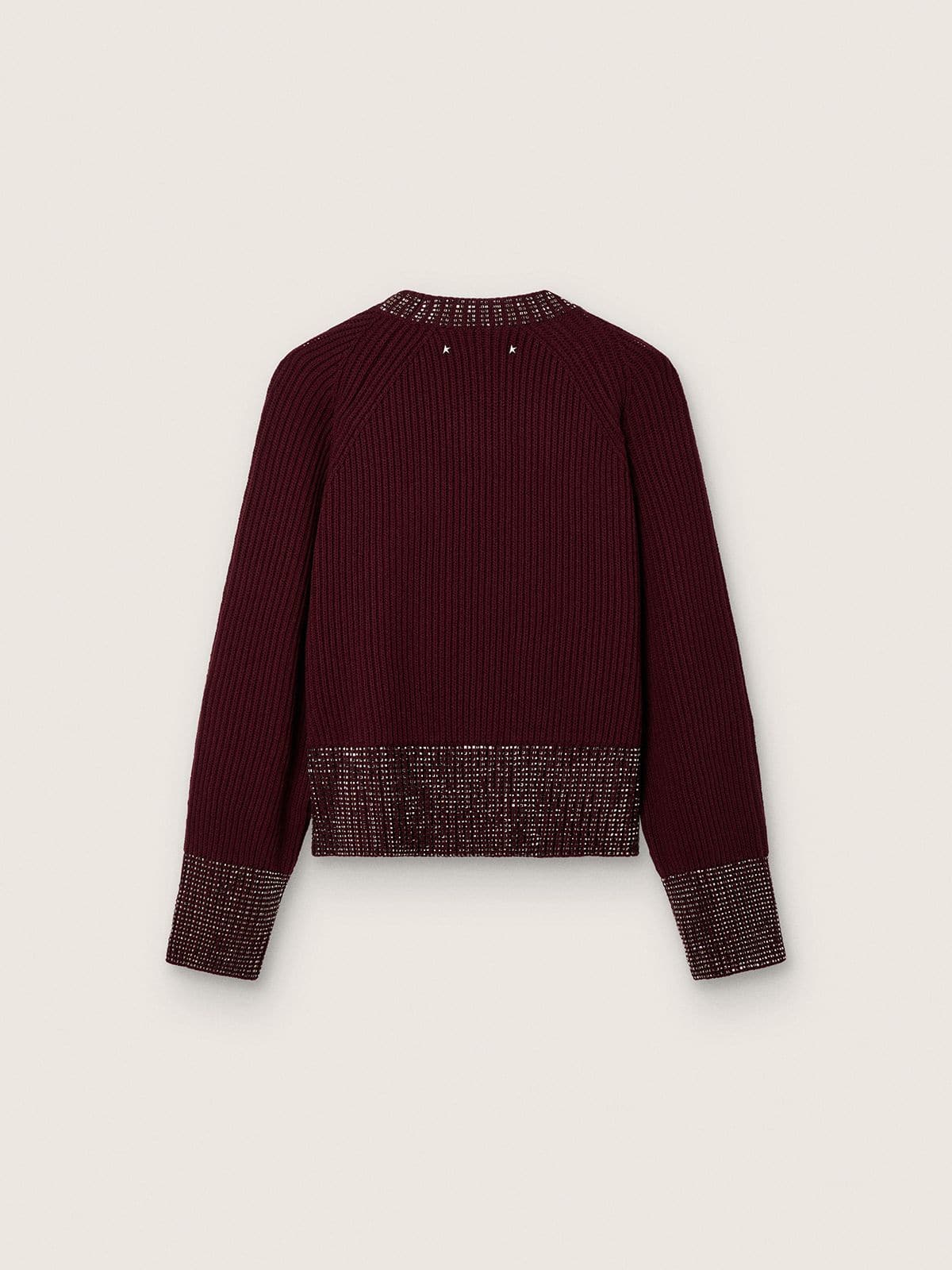 Golden Goose - Women's crew-neck sweater in burgundy wool with rhinestone embroidery in 