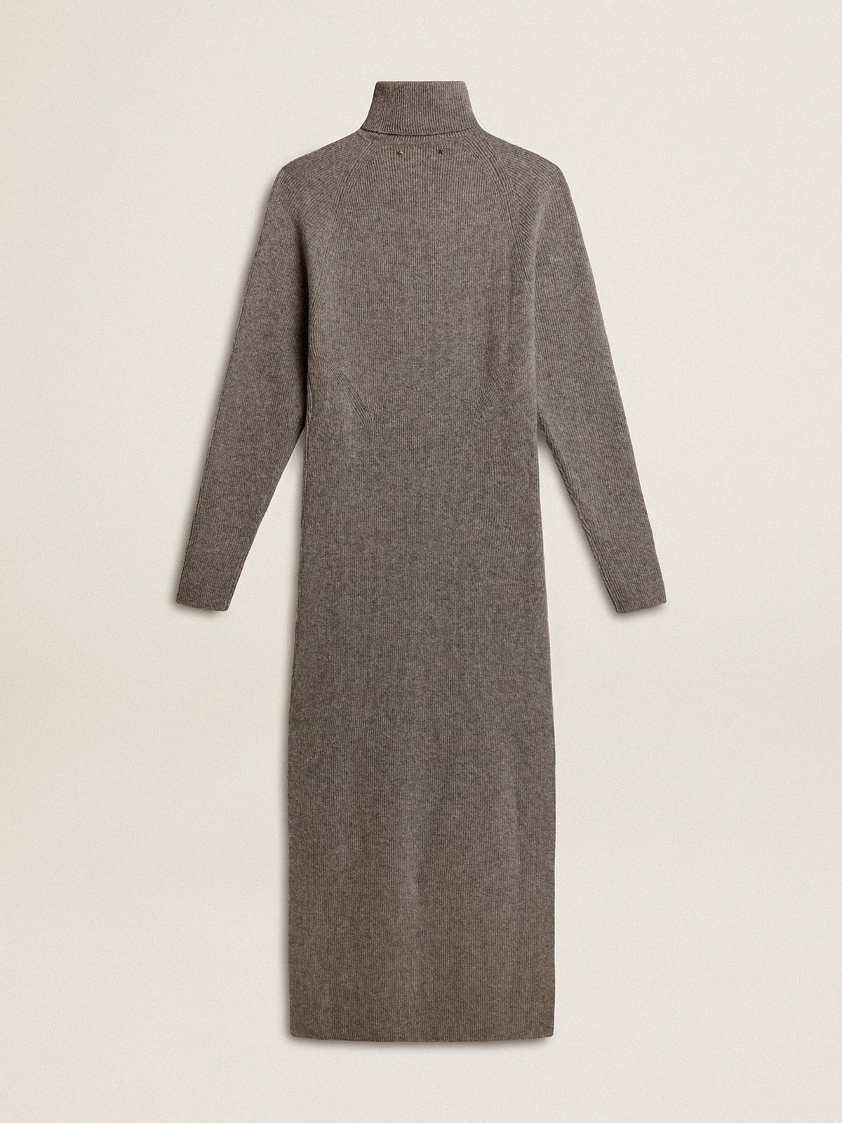 Gray melange ribbed woolen dress with high neck