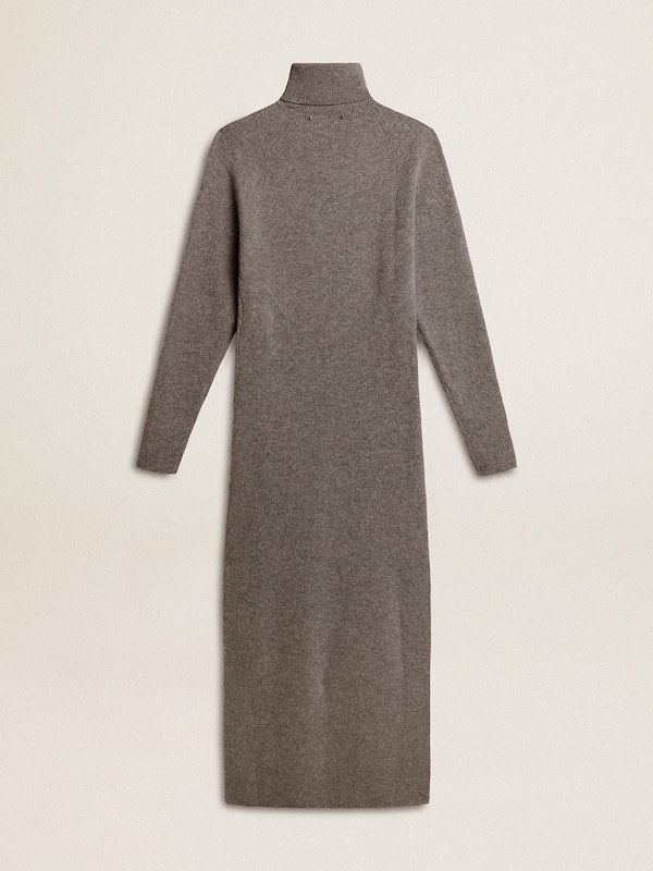 Golden Goose - Gray melange ribbed woolen dress with high neck in 