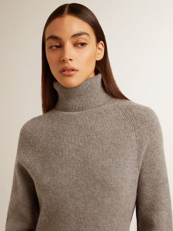 Golden Goose - Gray melange ribbed woolen dress with high neck in 