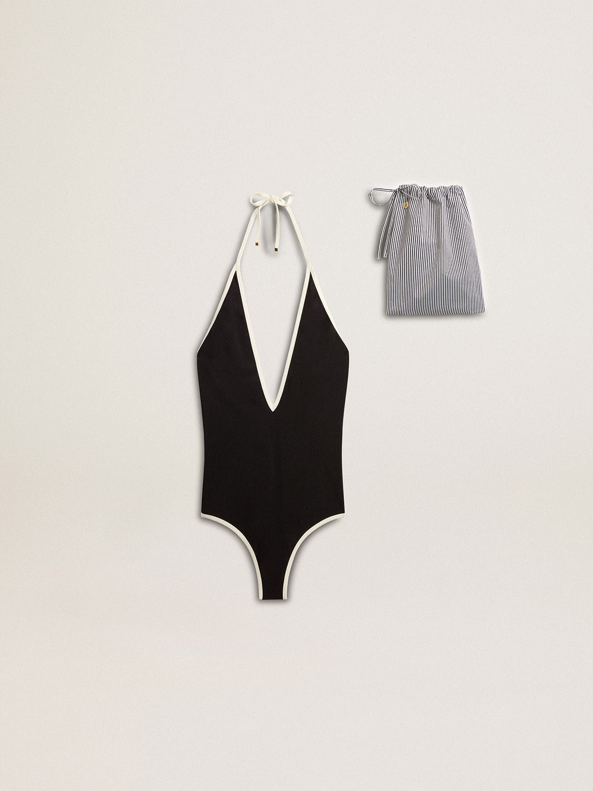 Golden Goose - One-piece swimsuit with V-neck and contrasting trim in 