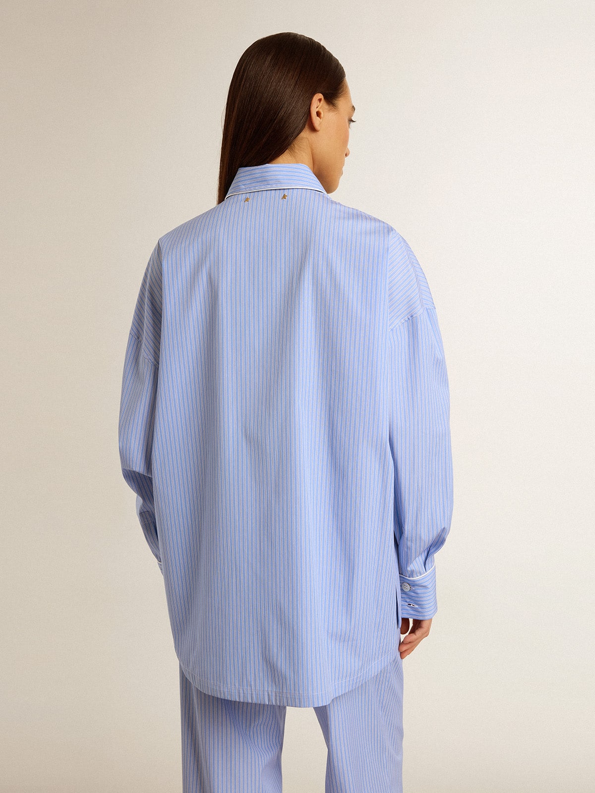 Golden Goose - Women's shirt in striped cotton poplin in 