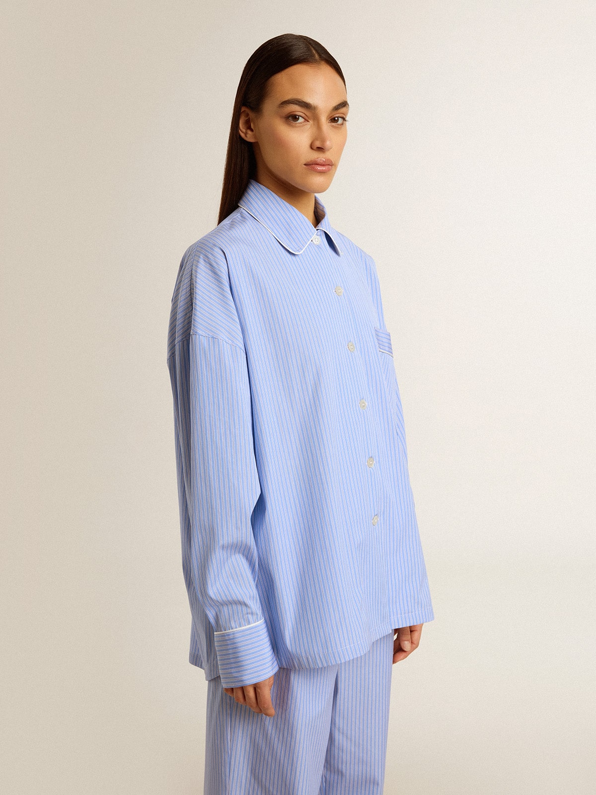 Golden Goose - Women's shirt in striped cotton poplin in 