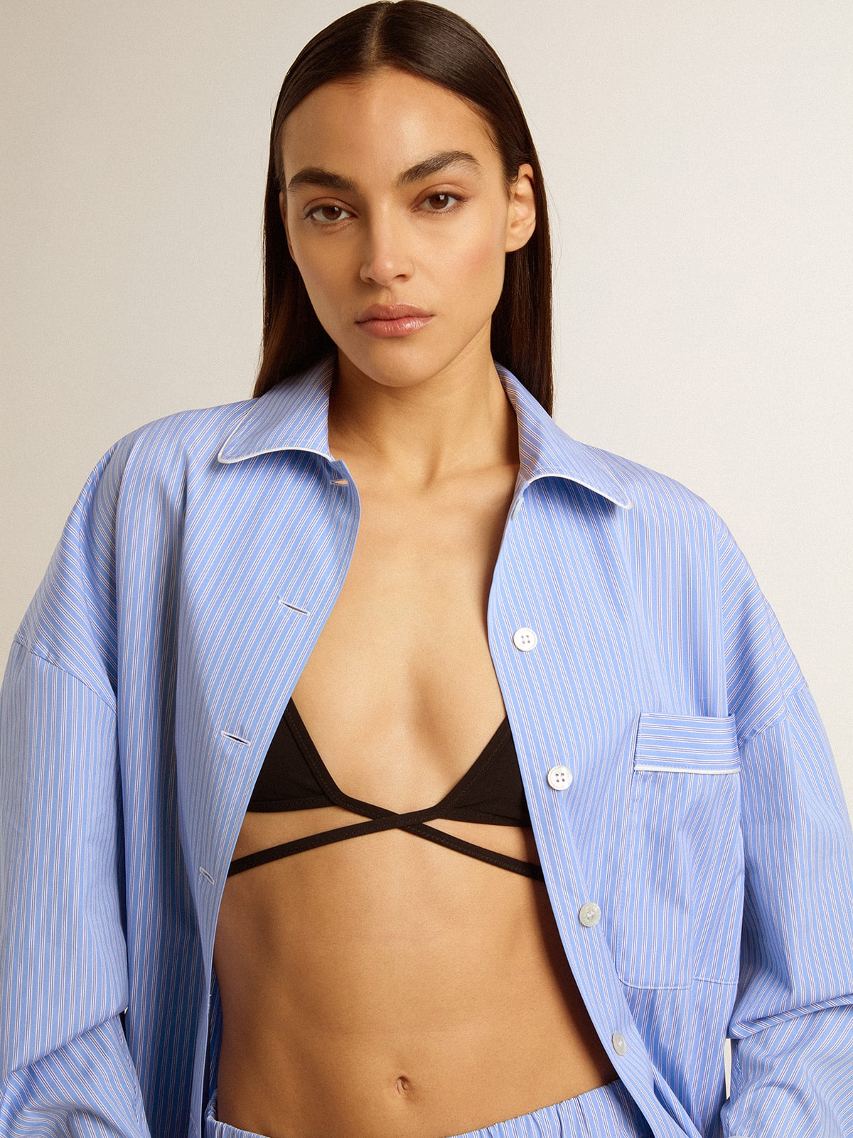 Golden Goose - Women's shirt in striped cotton poplin in 