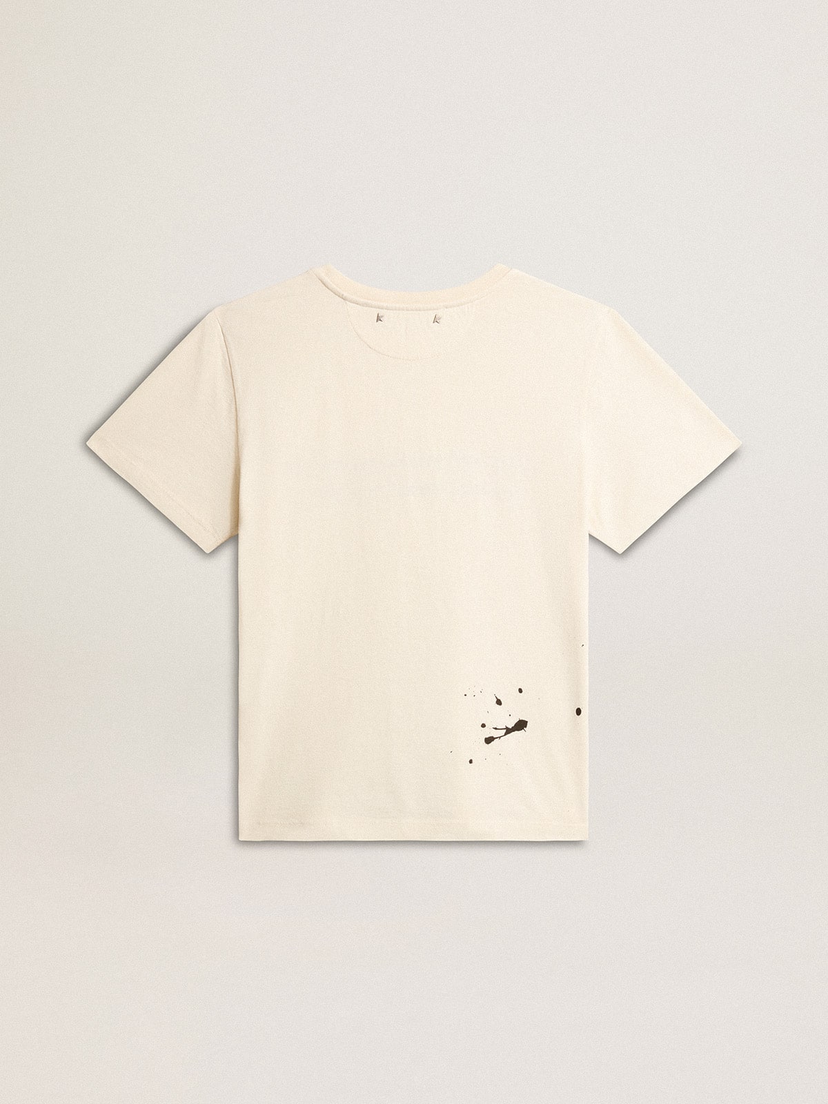 Golden Goose - T-shirt da donna in cotone color bianco vissuto con stampa e ricamo in 