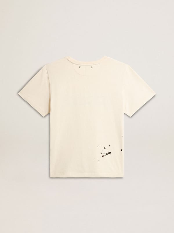 Golden Goose - Women's aged white cotton T-shirt with print and embroidery in 