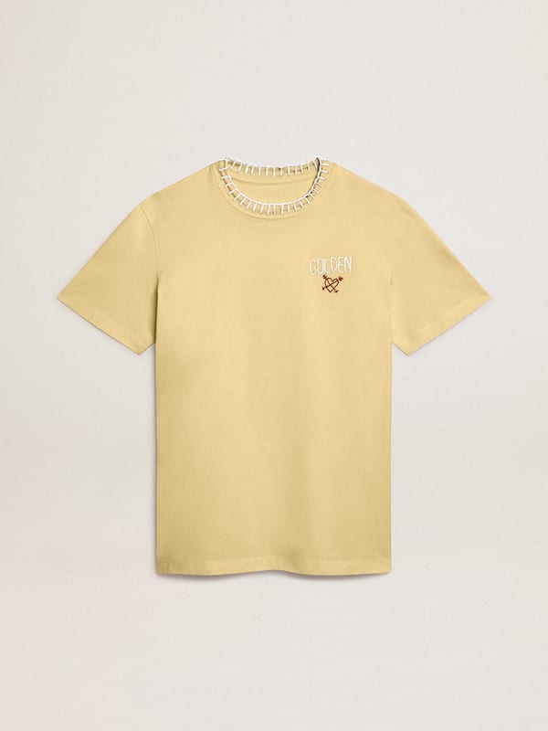 Golden Goose - Camiseta de mujer en tejido jersey de algodón con bordado en el cuello y el corazón in 