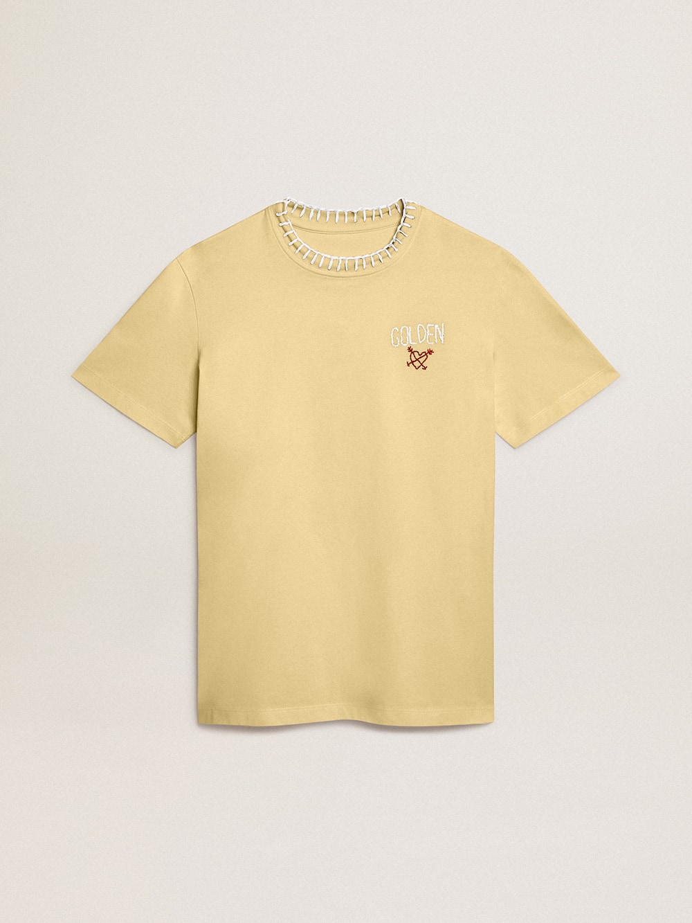 Golden Goose - Camiseta feminina de jérsei de algodão com bordado na gola e na altura do coração in 