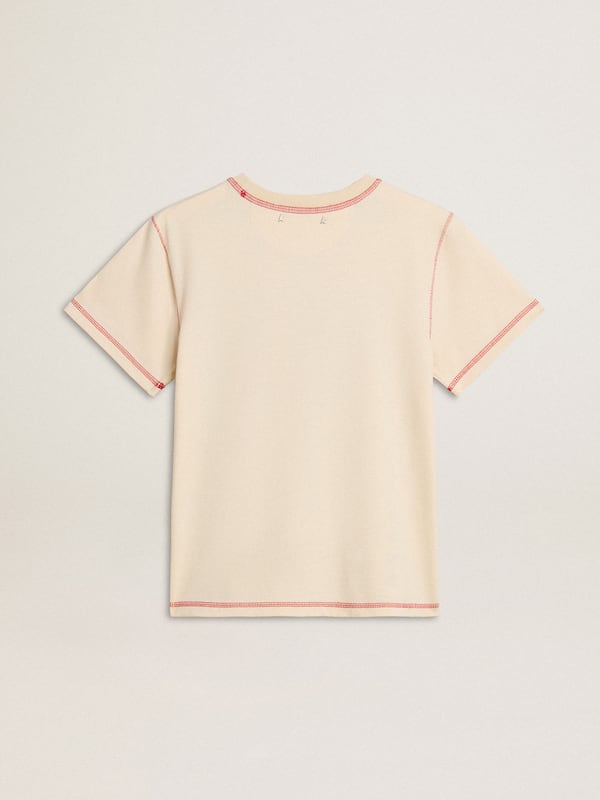 Golden Goose - Women's cream T-shirt with faded red accents in 