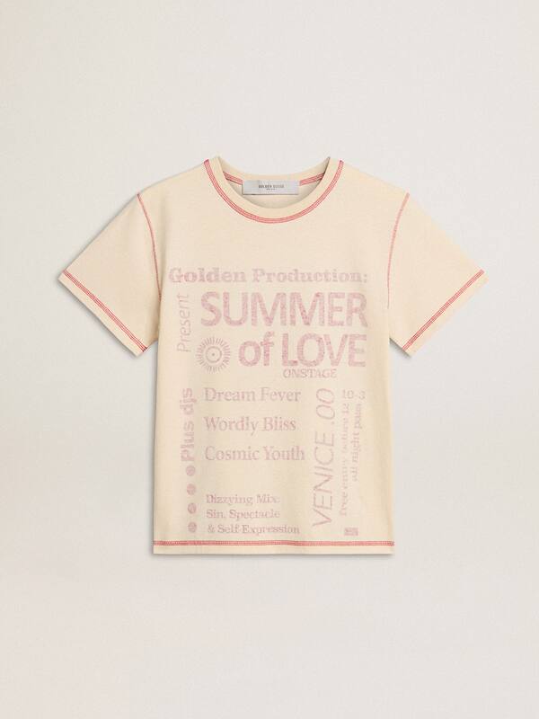 Golden Goose - Women's cream T-shirt with faded red accents in 
