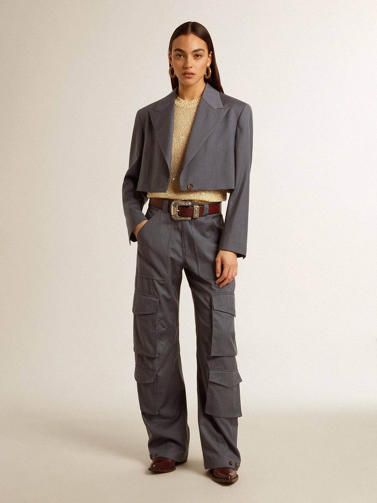 Golden Goose - Women's cargo pants in baby blue wool in 