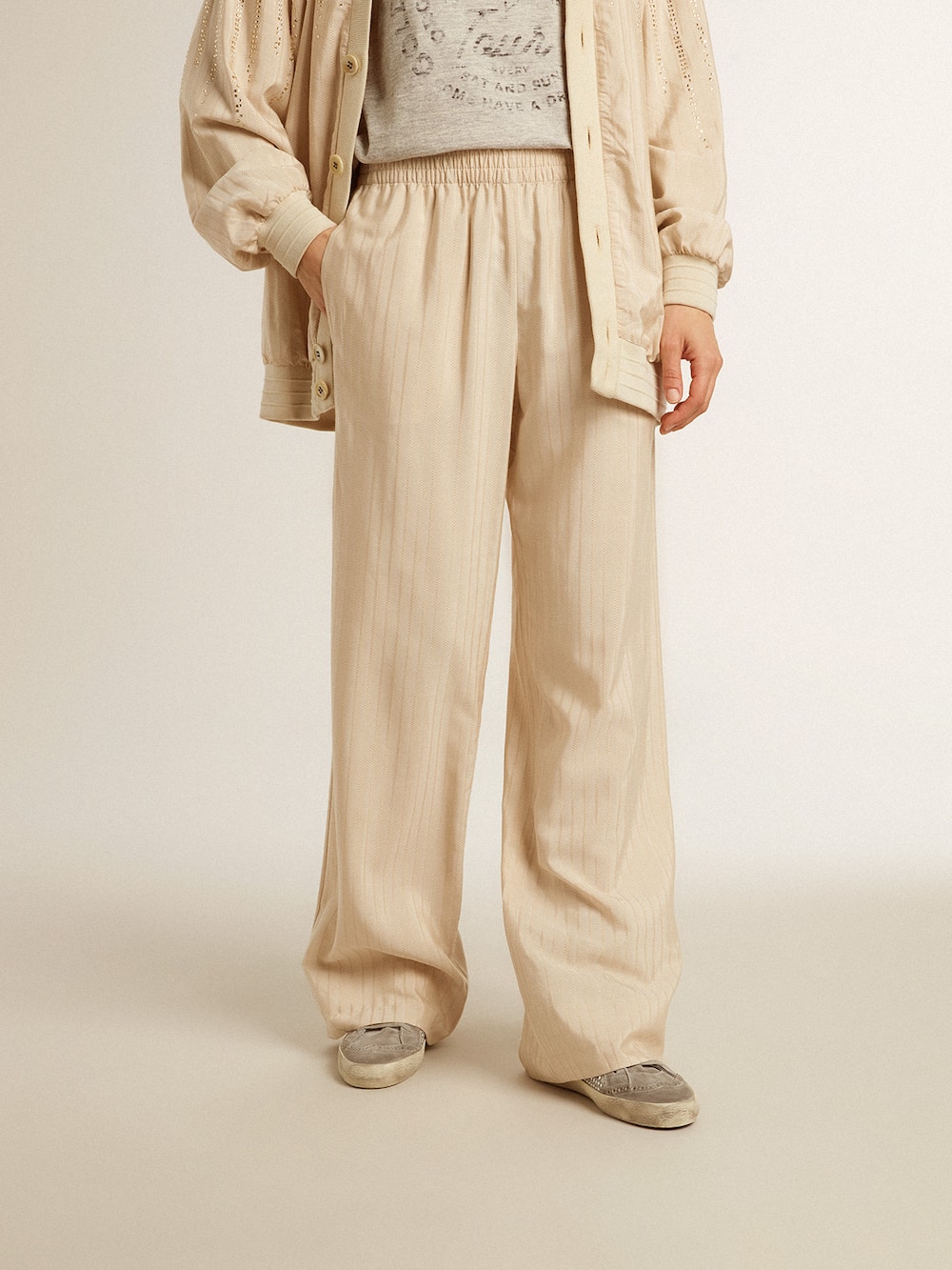 Golden Goose - Pantalone jogging da donna in seta e viscosa di colore beige chiaro in 