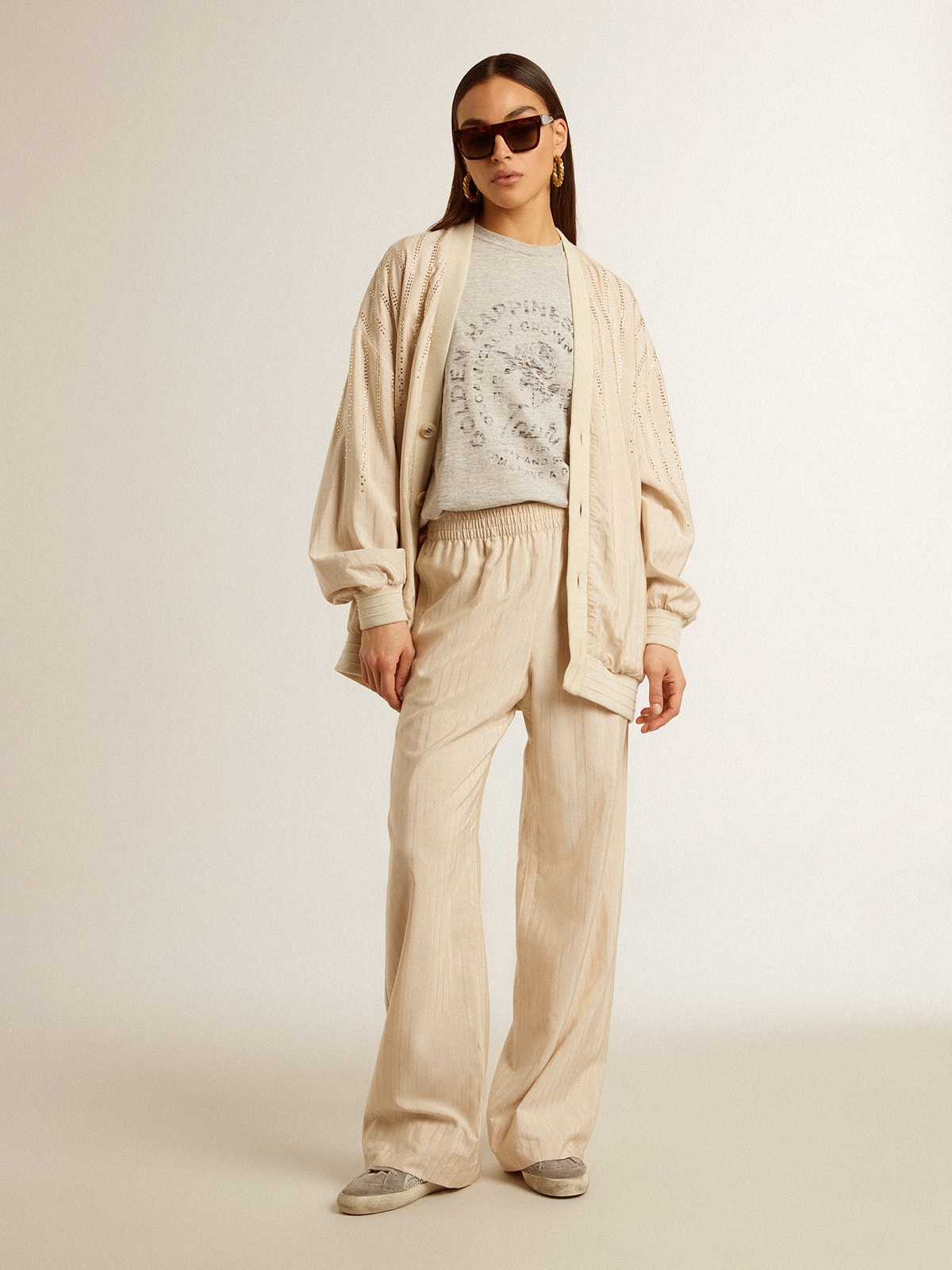 Golden Goose - Women's light beige silk and viscose joggers in 