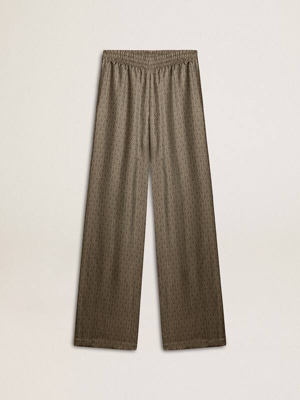 Golden Goose - Women's green viscose-blend silk pants with floral pattern in 