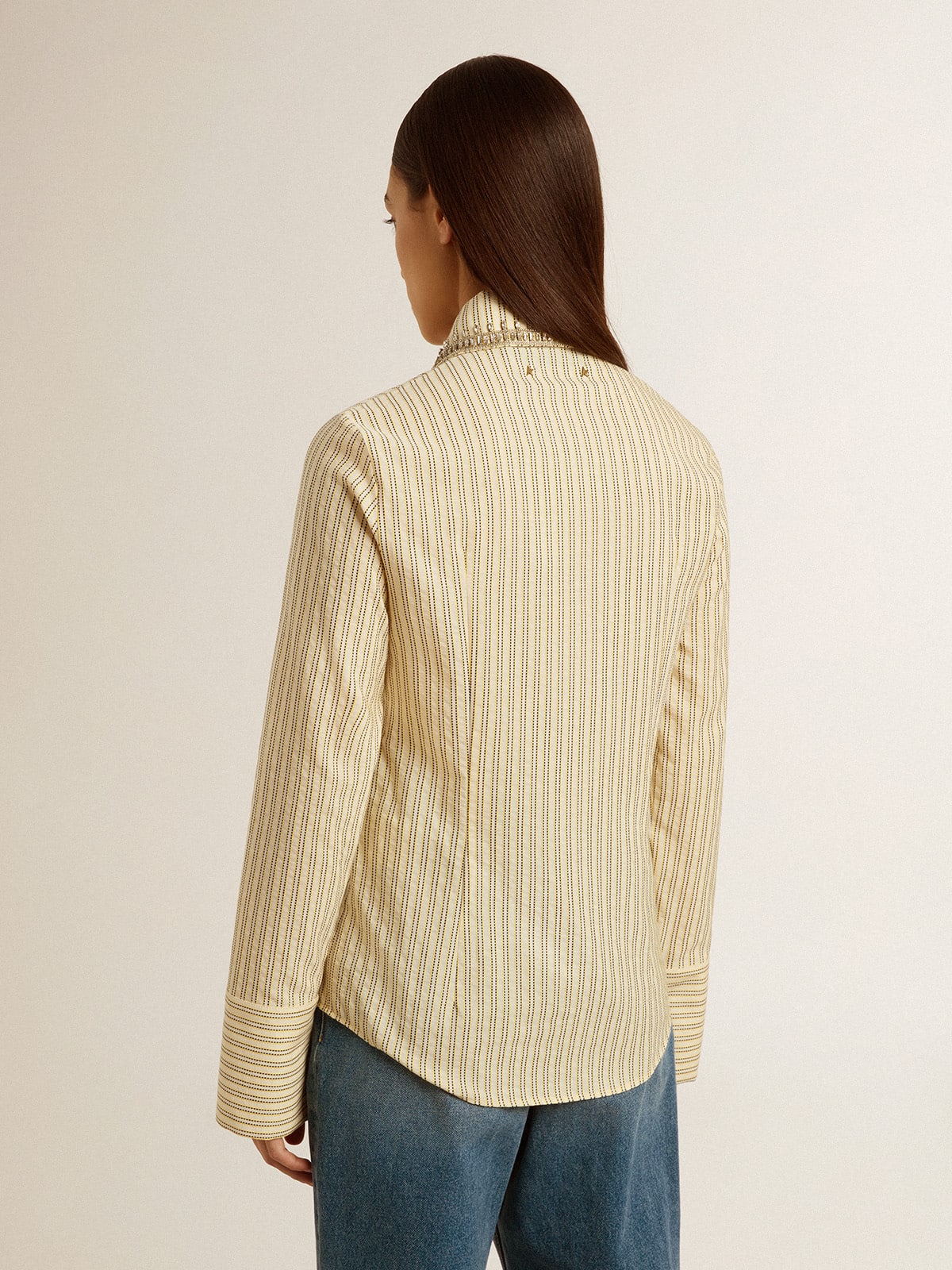 直営店に限定 with shirt Ecru stripes crystals embroidered and トップス