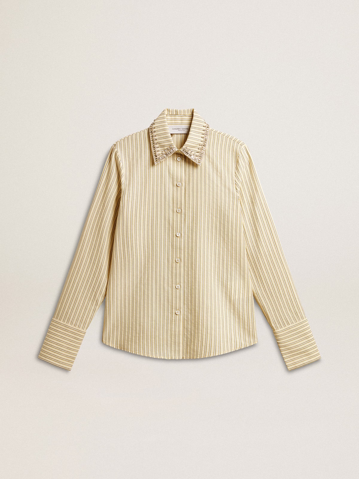 Golden Goose - Ecru shirt with stripes and embroidered crystals in 