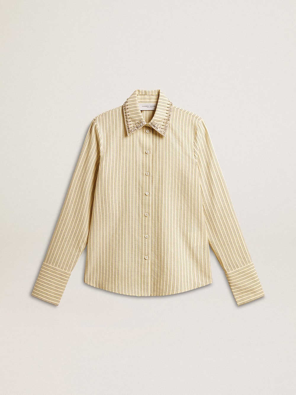 Golden Goose - Camisa de color crudo con motivo de rayas y cristales bordados in 
