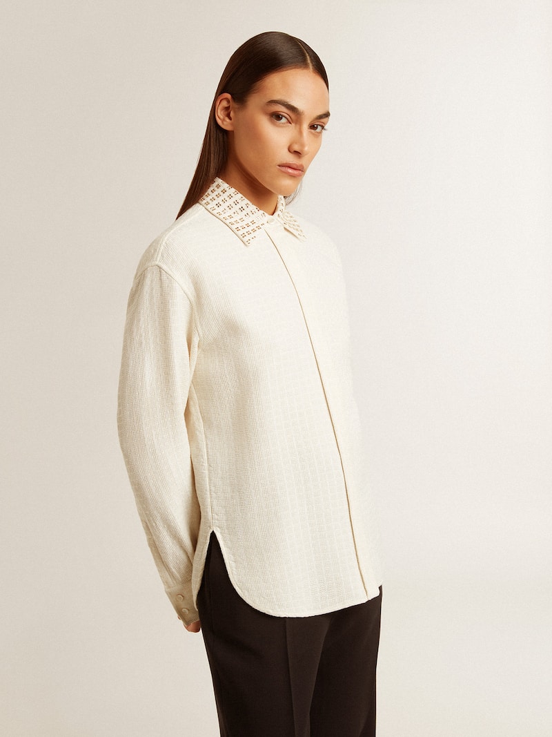 Golden Goose - Camisa de mujer de mezcla de algod&oacute;n y viscosa con cuello adornado con cristales in 