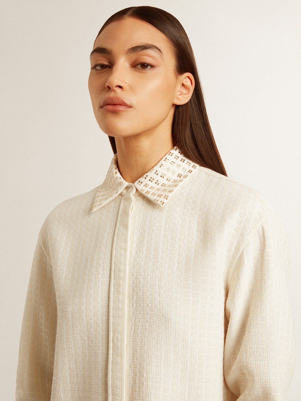 Golden Goose - Women's viscose and cotton blend shirt with crystal-embellished collar in 