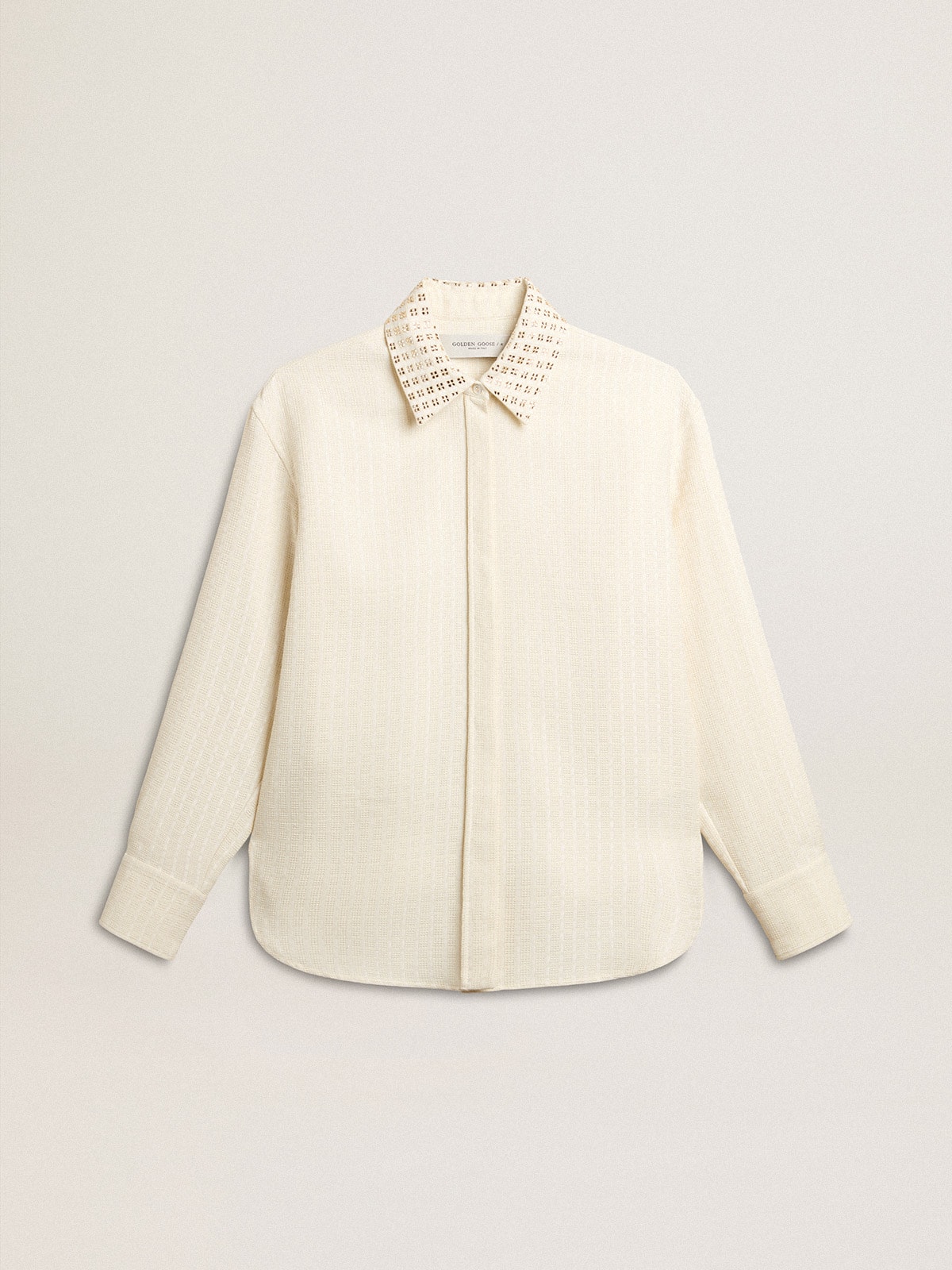 Golden Goose - Women's viscose and cotton blend shirt with crystal-embellished collar in 