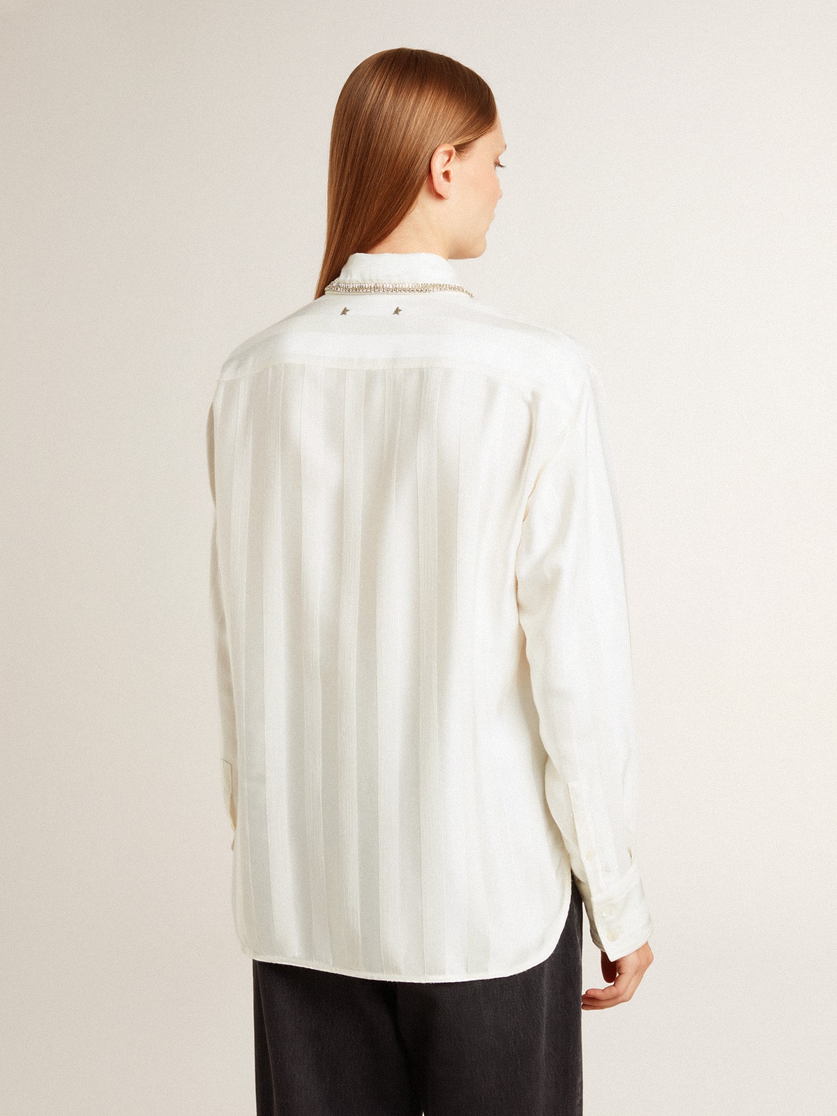 Golden Goose - Women's shirt with a vertical striped pattern and crystal embroidery in 