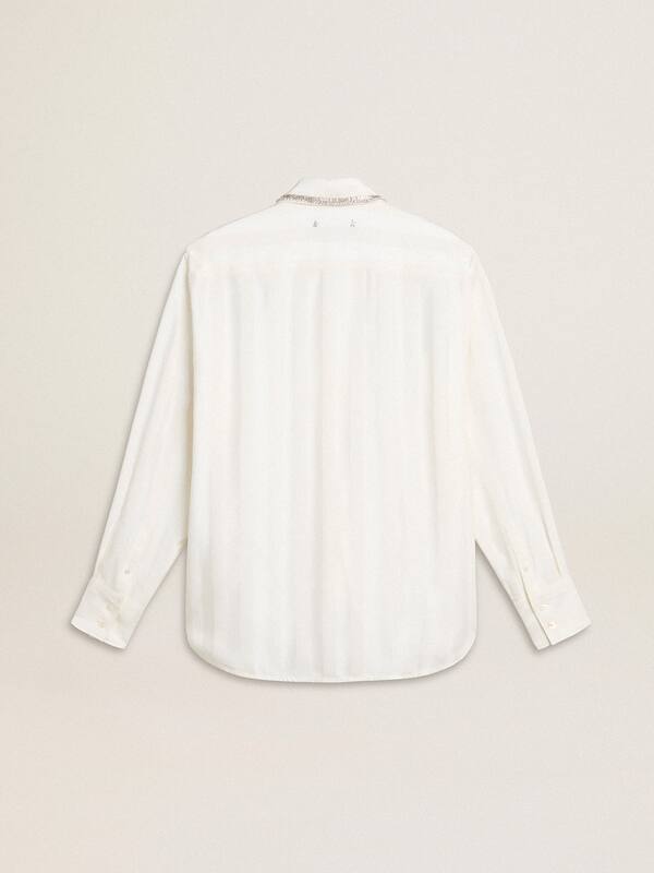 Golden Goose - Women's shirt with a vertical striped pattern and crystal embroidery in 