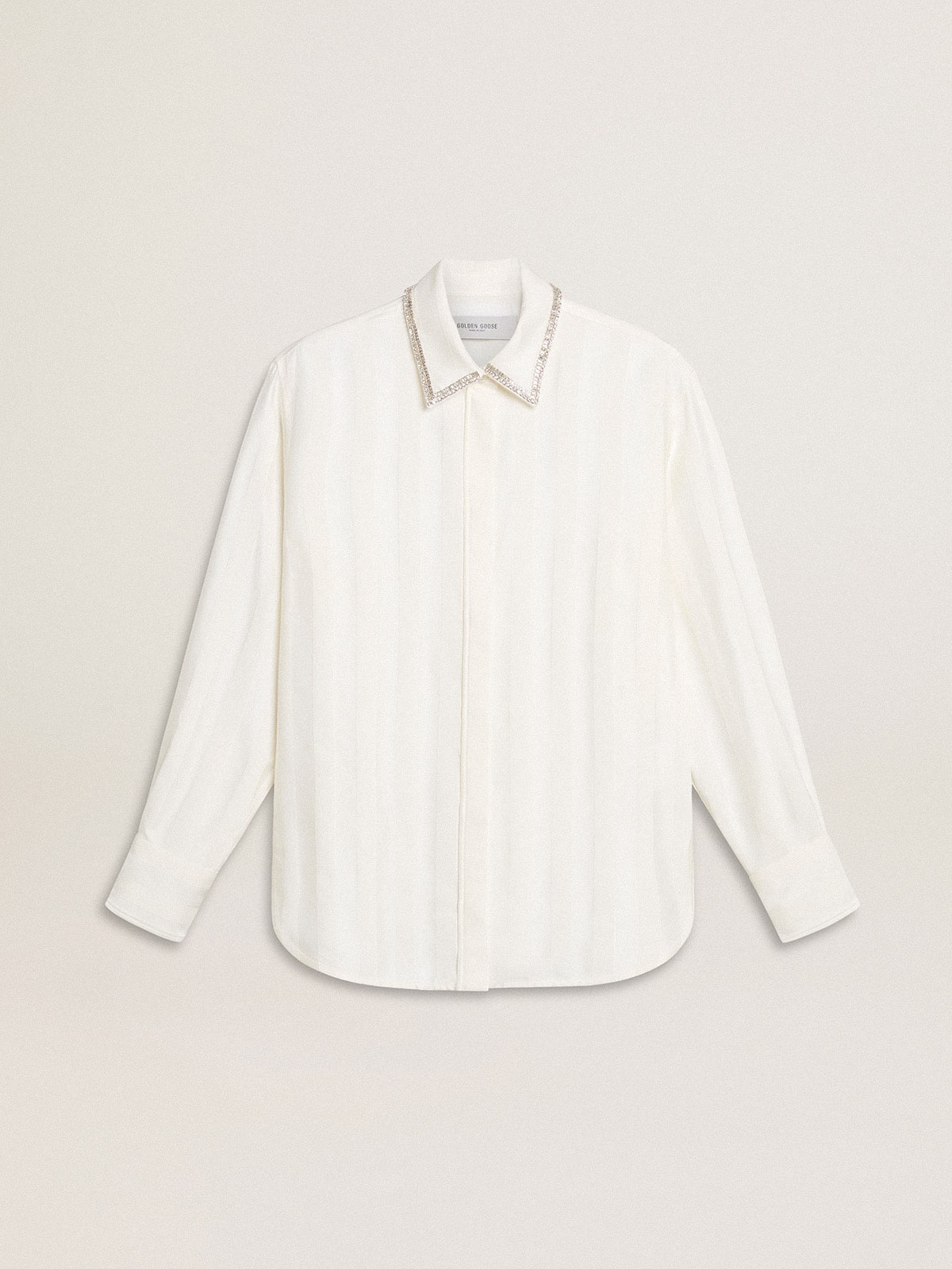 Golden Goose - Women's shirt with a vertical striped pattern and crystal embroidery in 