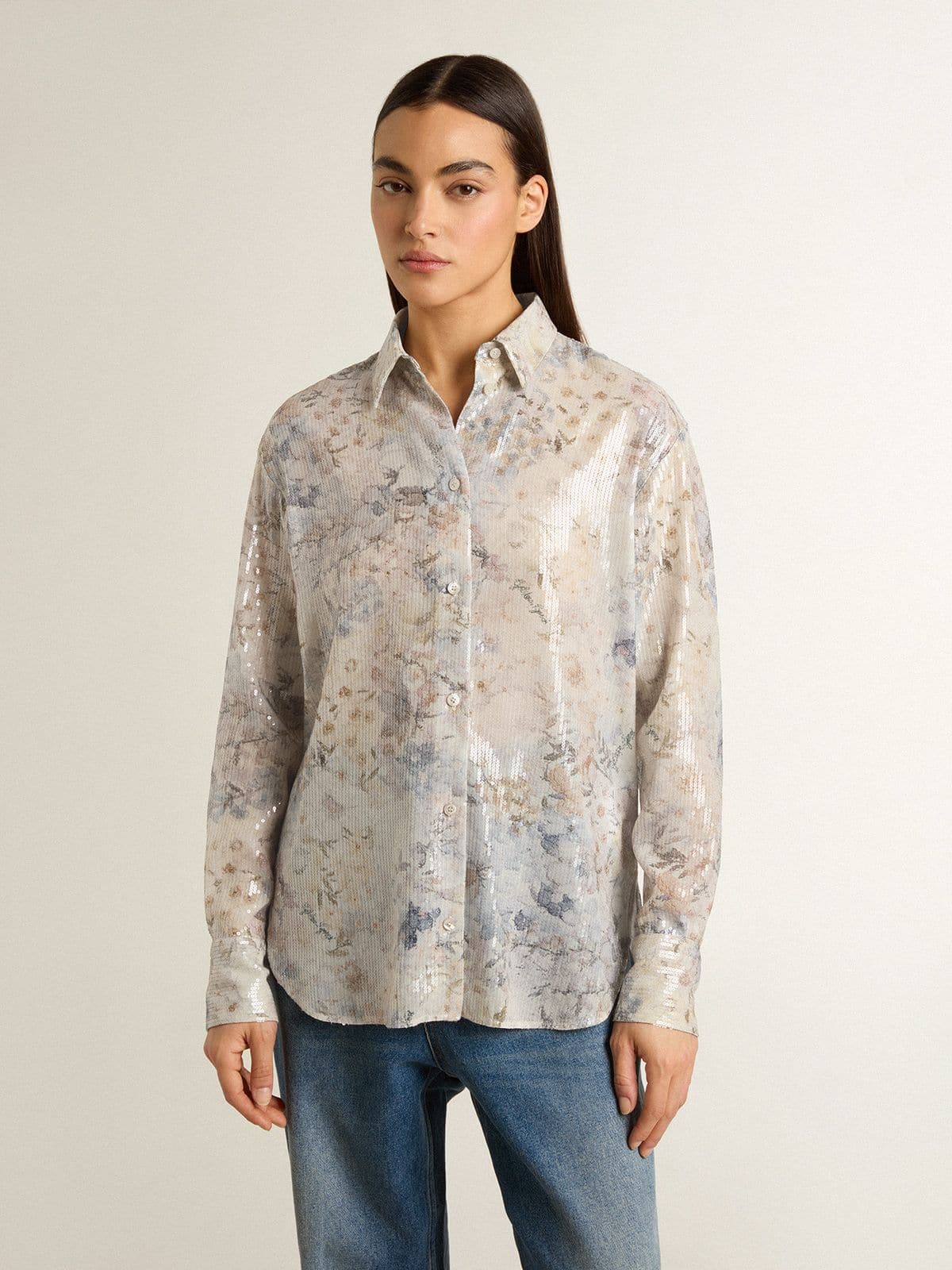 Golden Goose - Women's shirt with multicolor floral sequin print in 