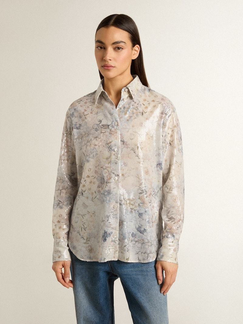 Golden Goose - Camisa de mujer con estampado floral multicolor de lentejuelas in 